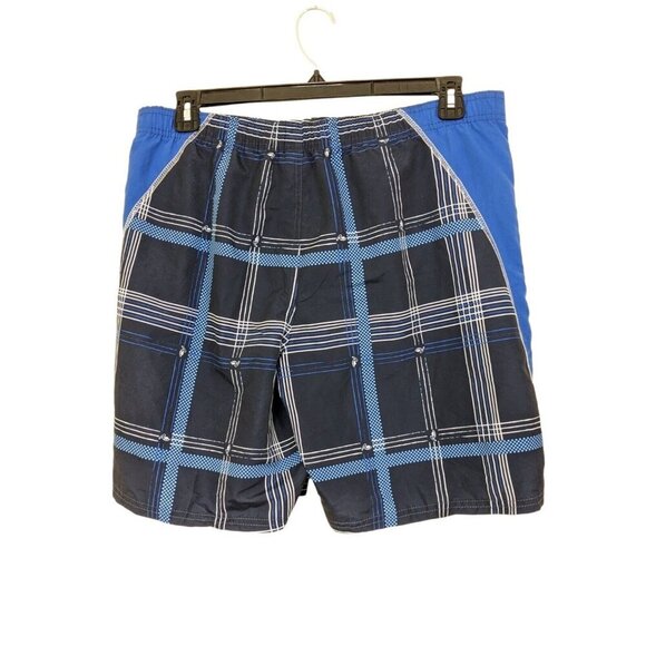 Roots Swim Canada Mens Medium 32 34 New Board Shorts Blue Plaid Swimwear Lined - Picture 3 of 9
